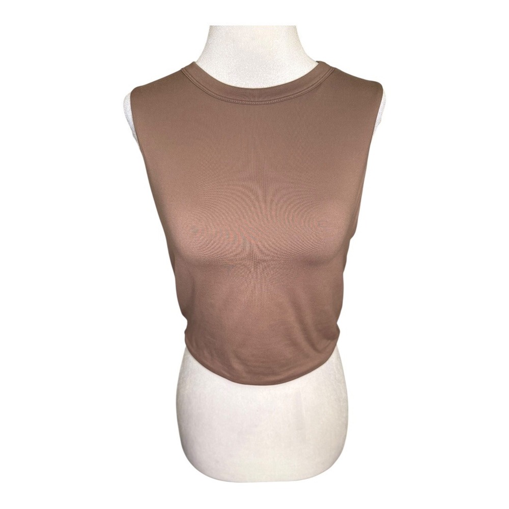 Naked Wardrobe Crop Top Sleeveless Mock Neck Brown XL NWT
